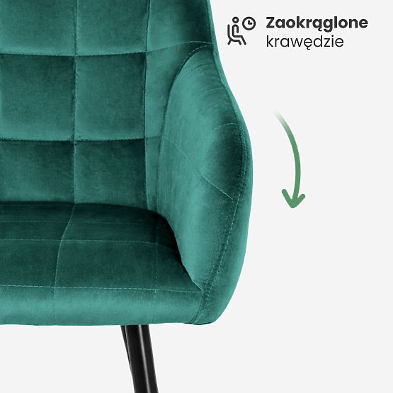 6x Tapecirana stolica s kvadratnim prošivom Bočica Zelena LUXANO Crne noge