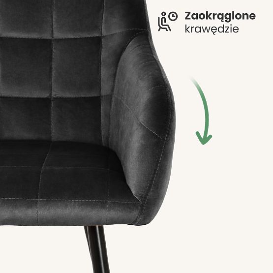 6x Tapecirana stolica s kvadratnim prošivom Crna LUXANO Crne noge