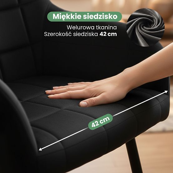 6x Tapecirana stolica s kvadratnim prošivom Crna LUXANO Crne noge