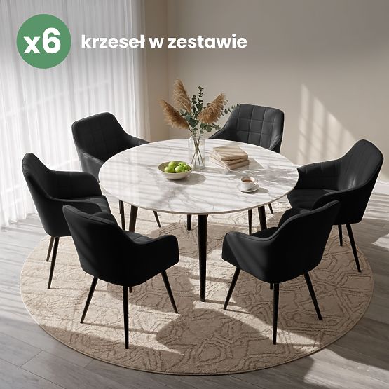 6x Tapecirana stolica s kvadratnim prošivom Crna LUXANO Crne noge
