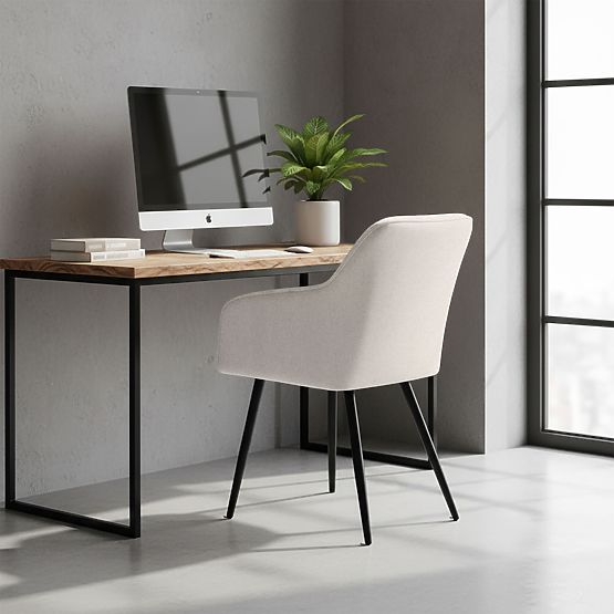 6x Tapecirana stolica s kvadratnim prošivom Krem LUXANO Crne noge tkanina Lumos