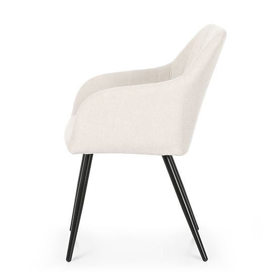 6x Tapecirana stolica s kvadratnim prošivom Krem LUXANO Crne noge tkanina Lumos