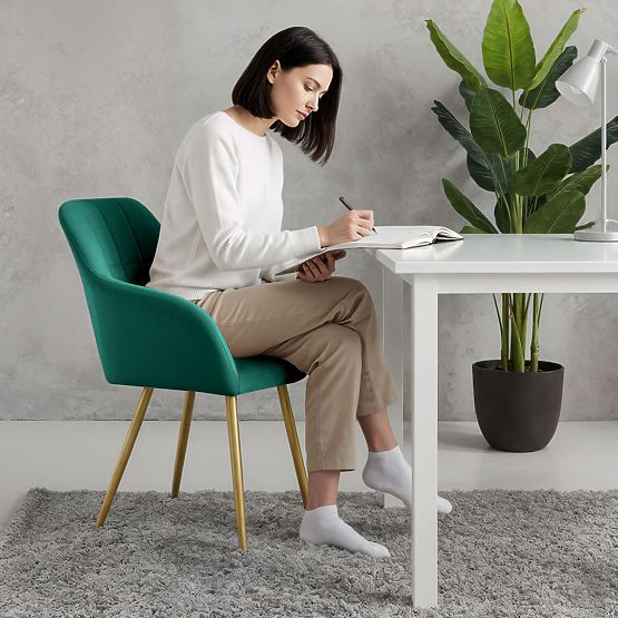 6x Tapecirana stolica s kvadratnim prošivom Smaragdno Zelena LUXANO Zlatne noge