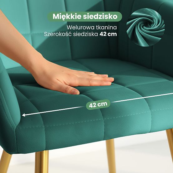6x Tapecirana stolica s kvadratnim prošivom Smaragdno Zelena LUXANO Zlatne noge
