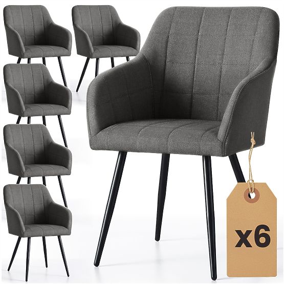 6x Tapecirana stolica s kvadratnim prošivom Tamni Grafit LUXANO Crne noge tkanina Lumos