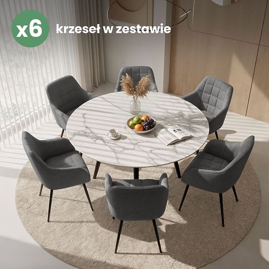 6x Tapecirana stolica s kvadratnim prošivom Tamni Grafit LUXANO Crne noge tkanina Lumos