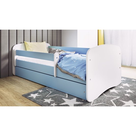 Dječji krevet s ogradom Ourbaby - plavo-bijeli