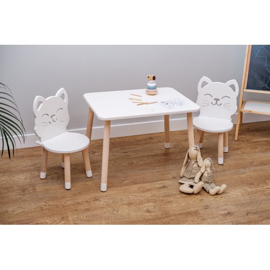 Dječji stol sa stolicama - Mačka - bijela