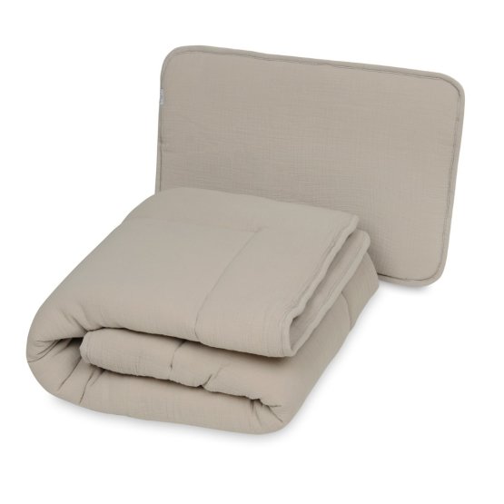 Muslinski pokrivač i jastuk s punjenjem 100x135 + 40x60 - bež