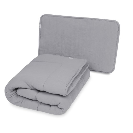 Muslinski pokrivač i jastuk s punjenjem 100x135 + 40x60 - tamno siva