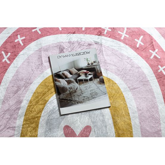 BAMBINO 47810 okrugli tepih za pranje Duga, točkice za djecu protuklizni - bijela / ružičasta