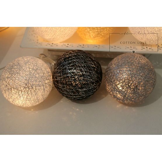 Bavlněné svítící LED kuličky Cotton Balls - stříbrné