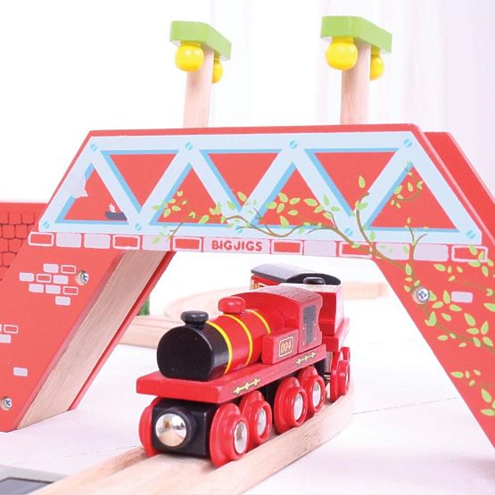 Bigjigs Rail Crvena lokomotiva s tenderom + 3 kolosijeka