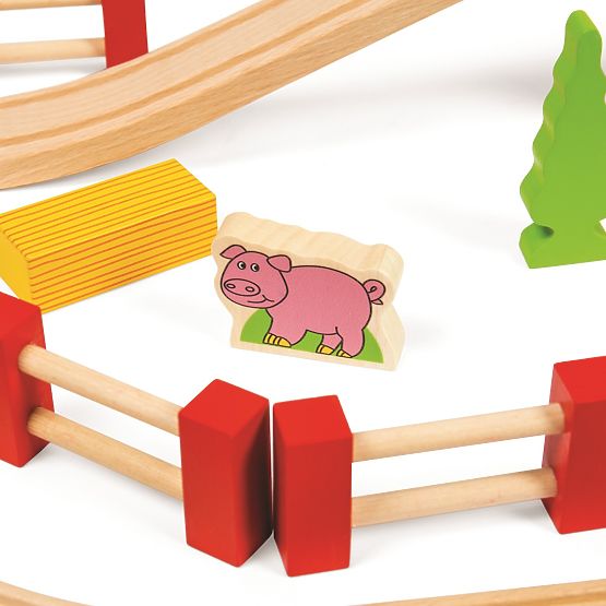 Bigjigs Rail Drvena željeznička pruga sa seoskom cestom 80 dijelova