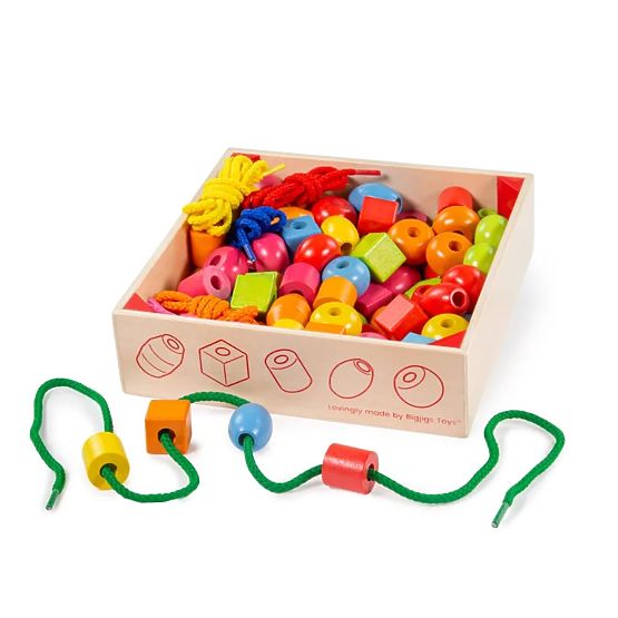 Bigjigs Toys Drvene nanizane perle u staklenci