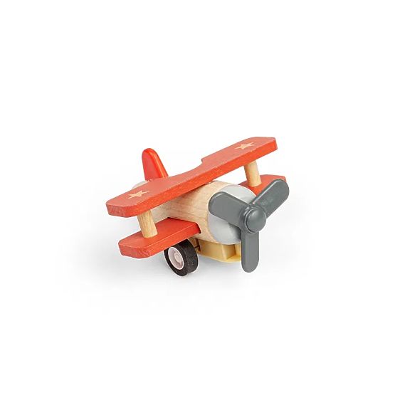 Bigjigs Toys Drveni avion na navijanje Dvokrilac crveni