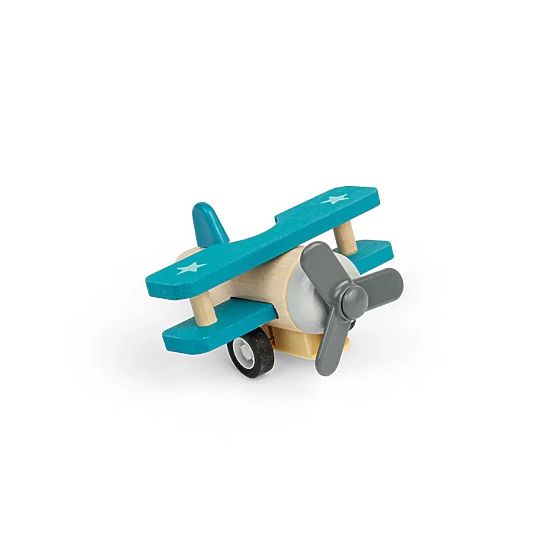 Bigjigs Toys Drveni navijajući avion Dvokrilac plavi
