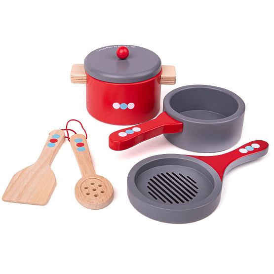 Bigjigs Toys Drveni set posuđa s točkicama