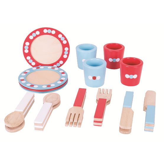 Bigjigs Toys Drveni set za jelo s točkicama