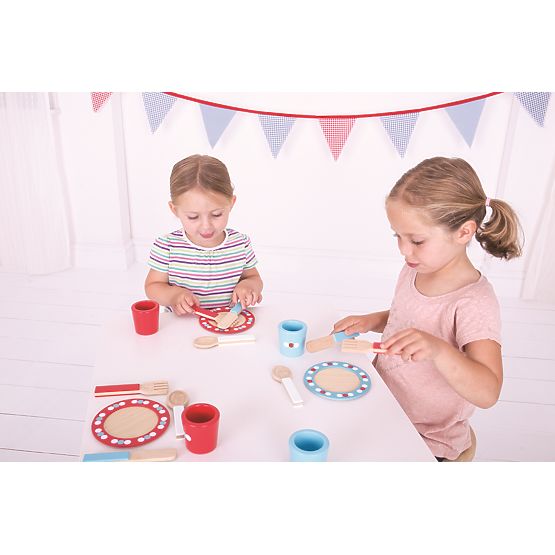 Bigjigs Toys Drveni set za jelo s točkicama