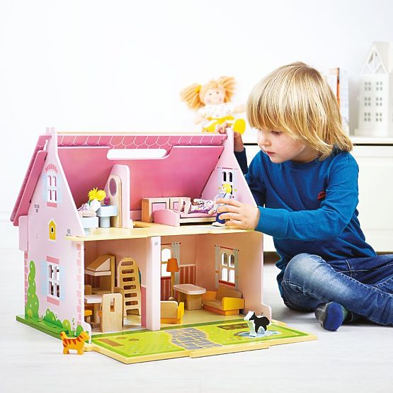 Bigjigs Toys Prijenosna drvena kućica za lutke