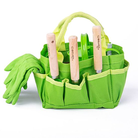 Bigjigs Toys set vrtnog alata u zelenoj platnenoj torbi