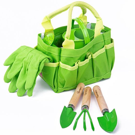 Bigjigs Toys set vrtnog alata u zelenoj platnenoj torbi