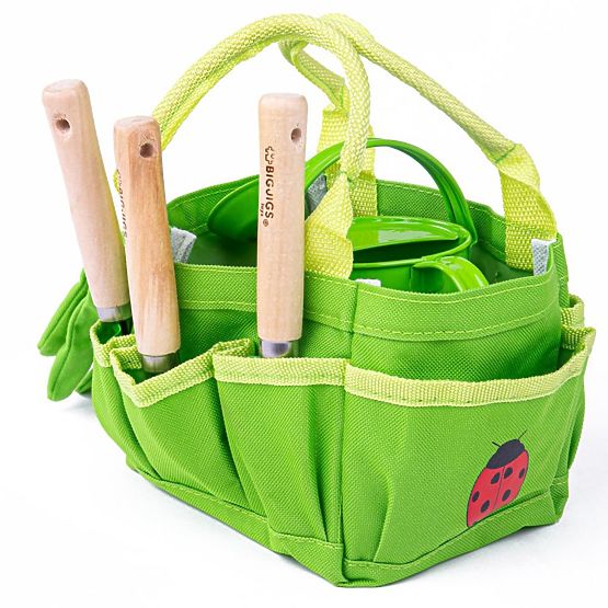 Bigjigs Toys set vrtnog alata u zelenoj platnenoj torbi