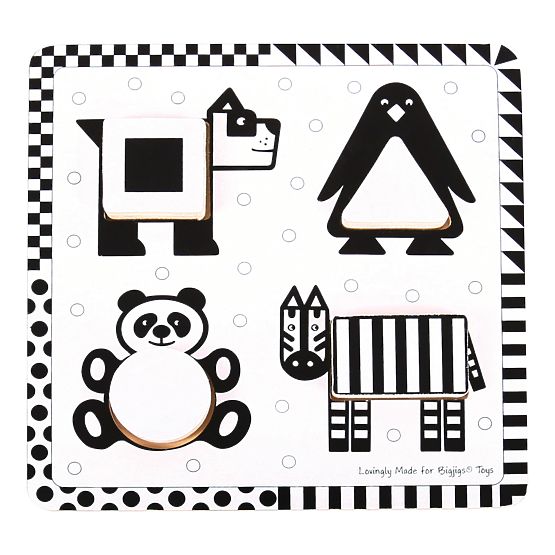 Bigjigs Toys Slagalica s drvenim umetcima crno-bijeli oblici 1