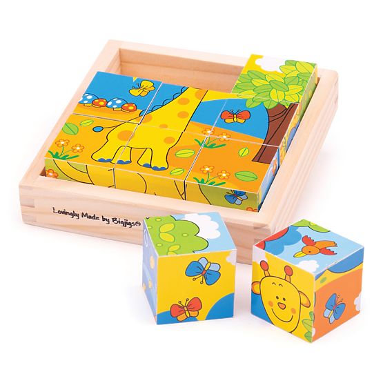 Bigjigs Toys Slikovne kocke kubusi Safari 9 kocaka