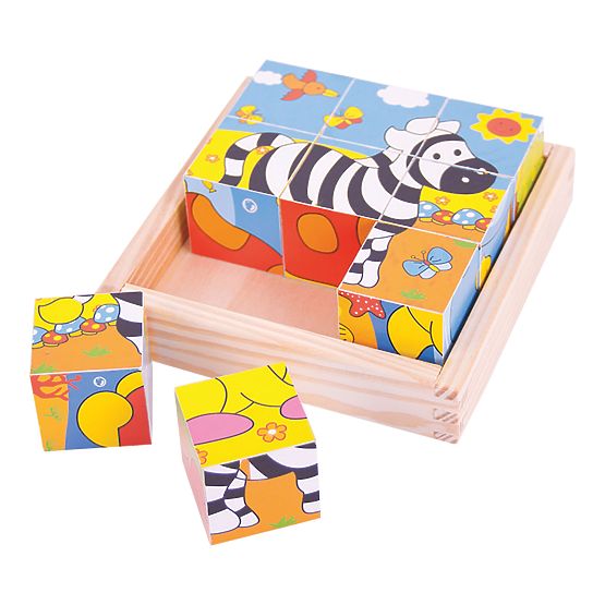 Bigjigs Toys Slikovne kocke kubusi Safari 9 kocaka