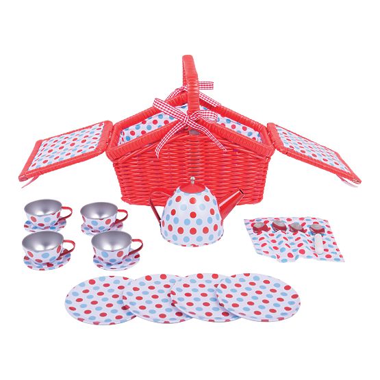 Bigjigs Toys Točkasti čajni set u piknik košari