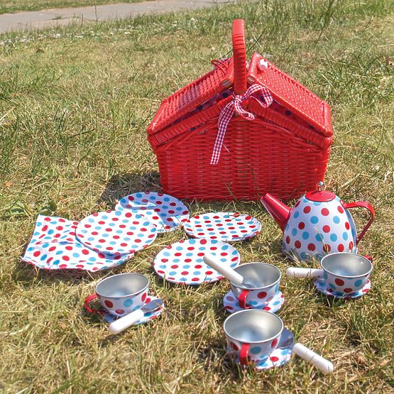 Bigjigs Toys Točkasti čajni set u piknik košari
