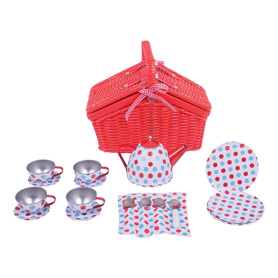 Bigjigs Toys Točkasti čajni set u piknik košari