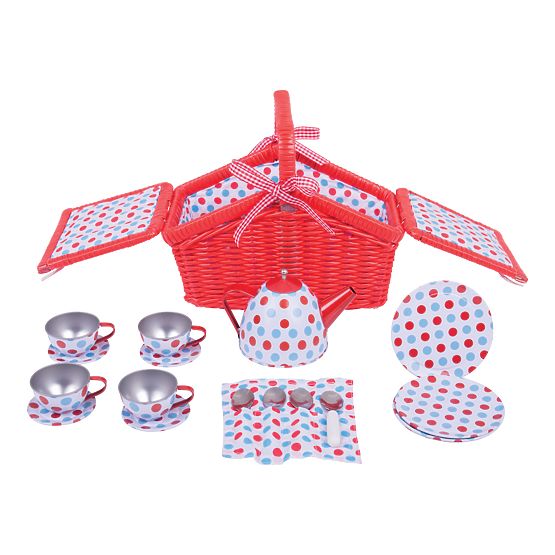 Bigjigs Toys Točkasti čajni set u piknik košari