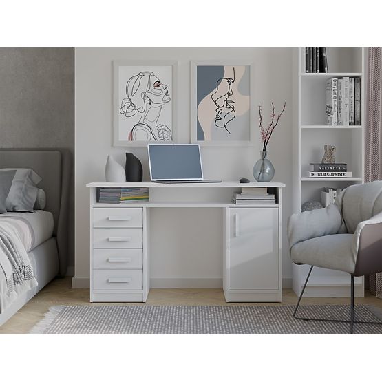 BIURKO ADA BIJELO 125 cm 4 Ladice Ormarić Police za Ured Soba za Laptop