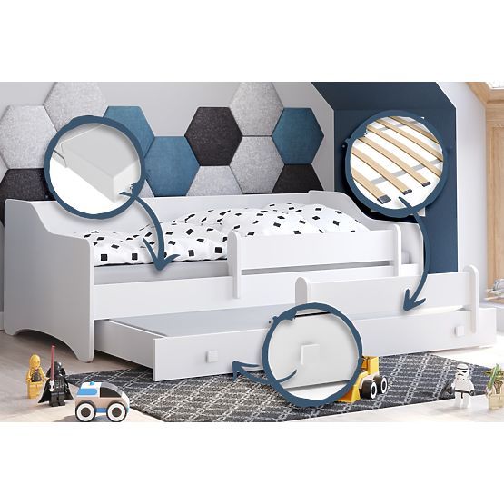 Bračni krevet ERYK s ladicom i zaštitnom ogradom 160x80 bijela ručka