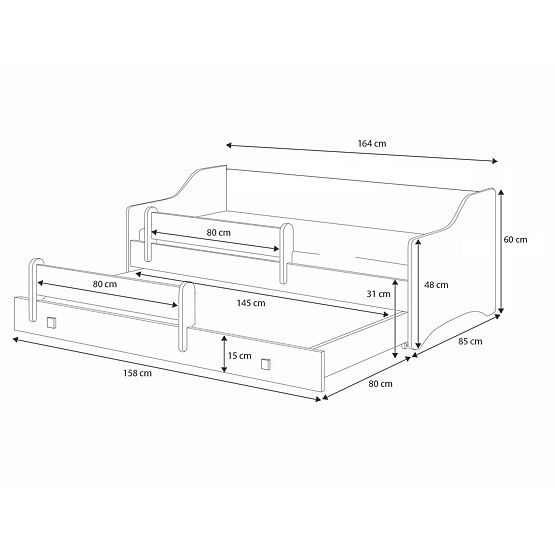 Bračni krevet ERYK s ladicom i zaštitom 160x80 crna ručka
