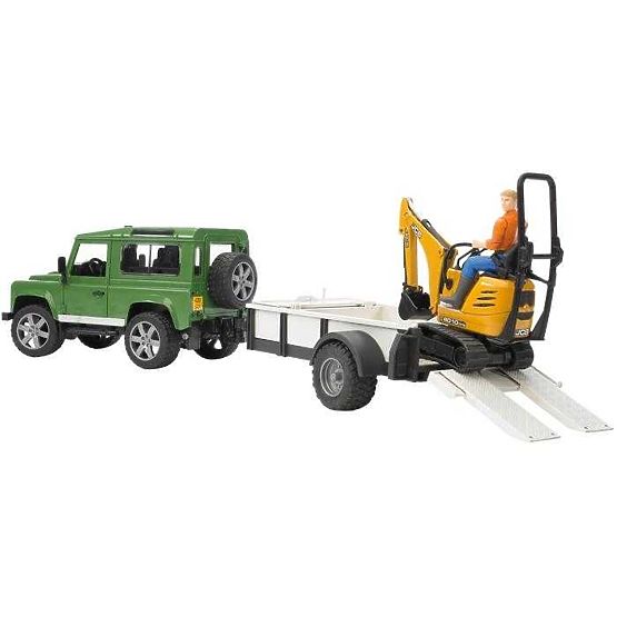 Bruder LAND ROVER + prikolica, mini bager JCB