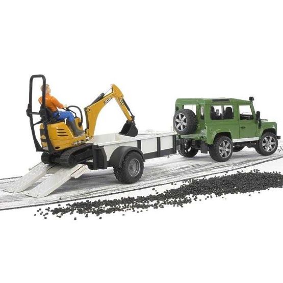 Bruder LAND ROVER + prikolica, mini bager JCB