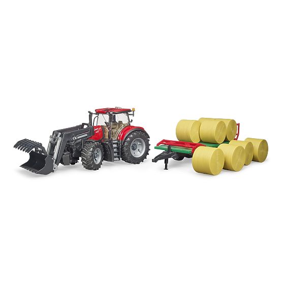 Bruder traktor Case IH Optum 300 CVX s prednjim utovarivačem i transporterom za bale