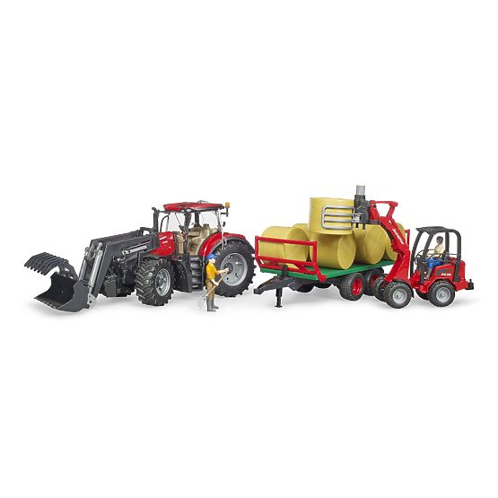 Bruder traktor Case IH Optum 300 CVX s prednjim utovarivačem i transporterom za bale