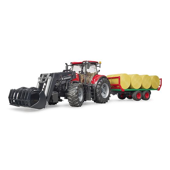 Bruder traktor Case IH Optum 300 CVX s prednjim utovarivačem i transporterom za bale