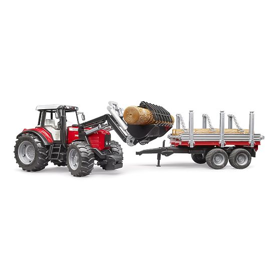 Bruder traktor Massey Ferguson 7480 s prednjim utovarivačem i transporterom za trupce