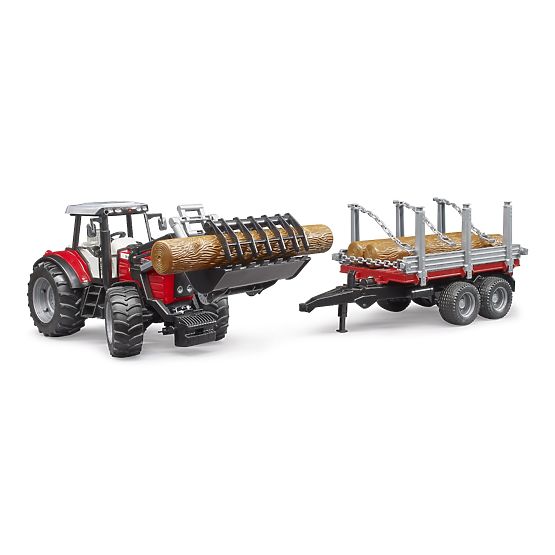 Bruder traktor Massey Ferguson 7480 s prednjim utovarivačem i transporterom za trupce