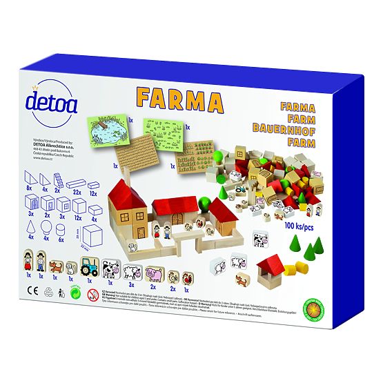 Detoa Drvena građevna igračka Farma 100 dijelova
