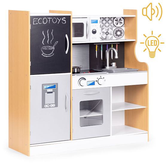 Dječja kuhinja sa zvukom i LED pločom, kredna ploča, metalni dodaci MDF +3 godine ECOTOYS