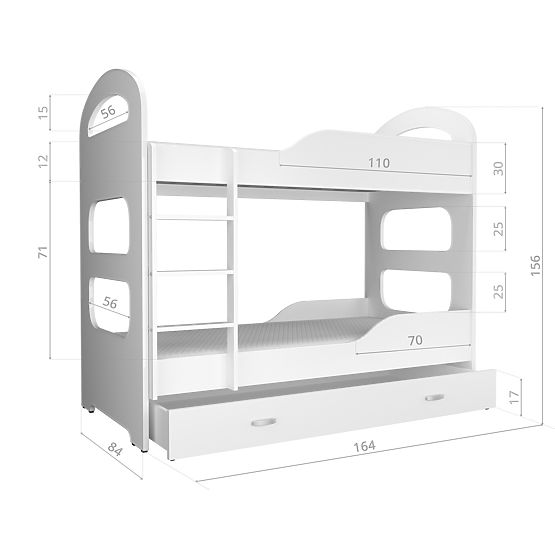 Dětská patrová postel Dominik - bílo-šedá
