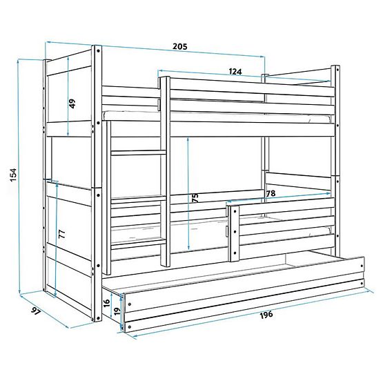 Dětská patrová postel Rocky - přírodní-zelená
