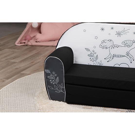 Dječja sofa Jednorog - crno-bijela